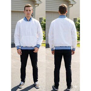 Vintage Holloway Made in USA White Blue Stripe Pullover Windbreaker Jacket Mens